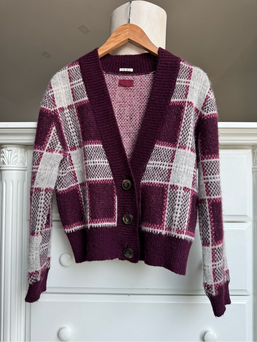 MOTHER Baby Alpaca Plaid Cardigan Size S Made in Peru